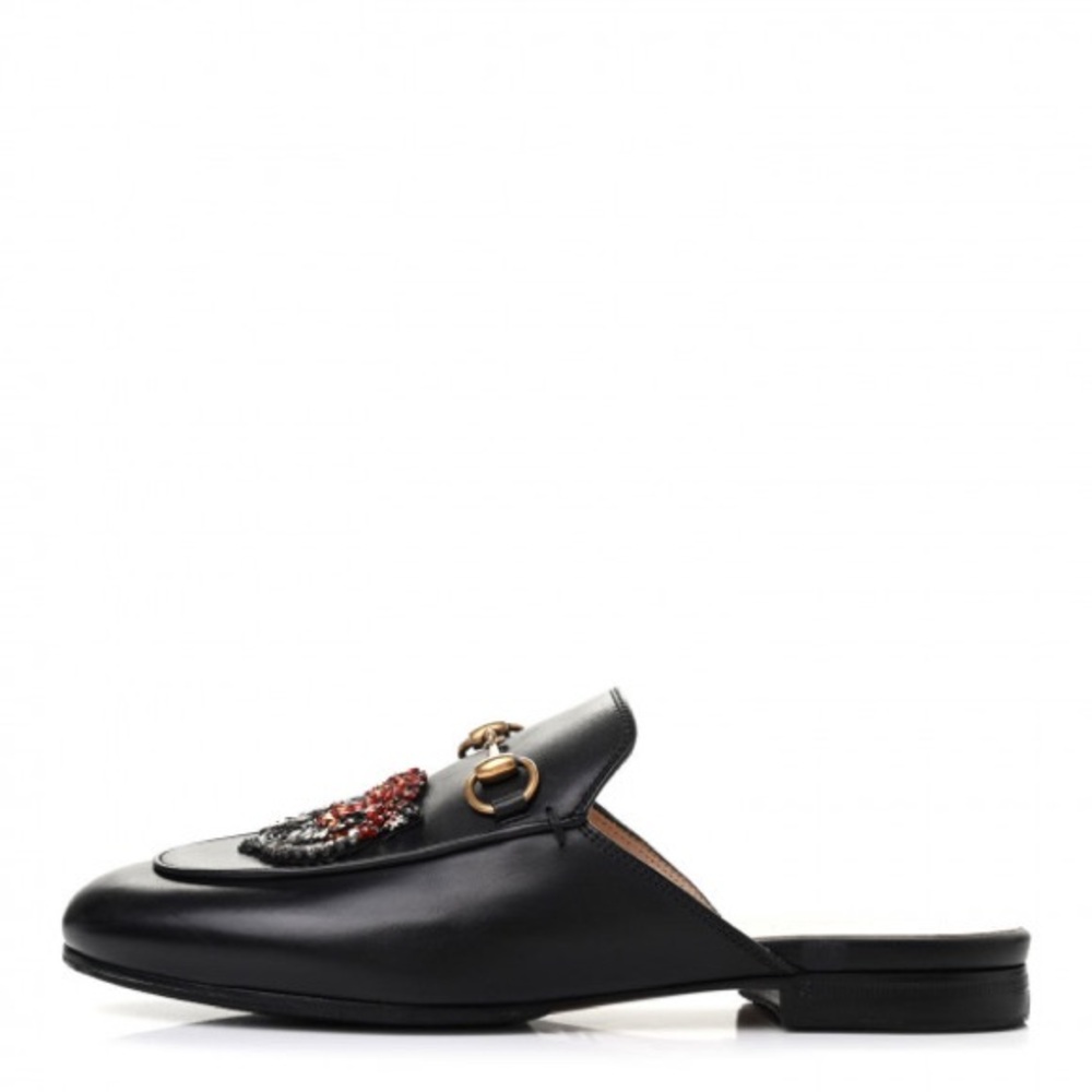 GUCCI Calfskin Crystal Tiger Embroidered Princetown Slippers - Picture 7 of 10